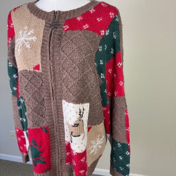 Studio Works Wool Ugly Christmas Zip Sweater US Women's M - Picture 2 of 7